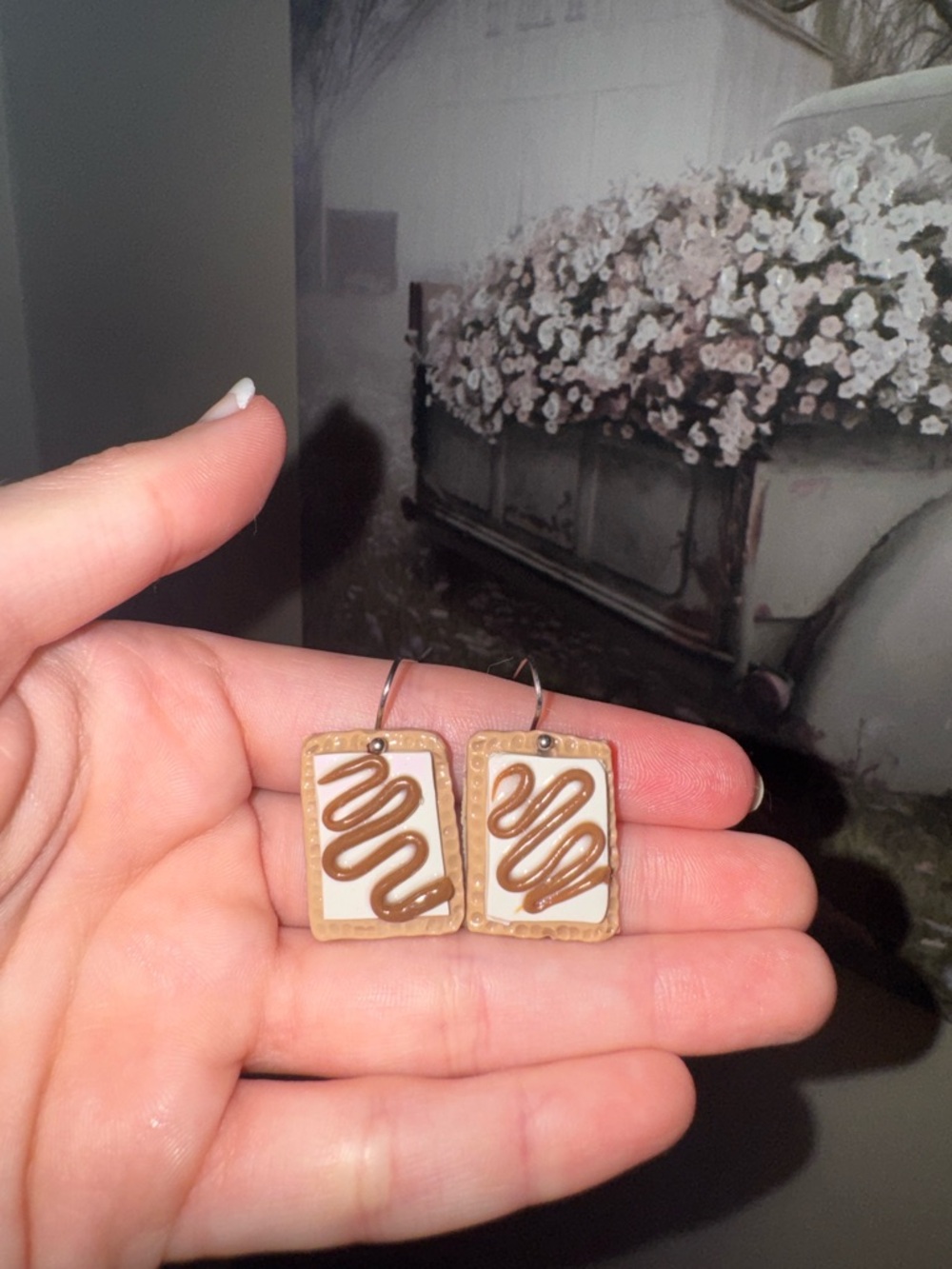 Handmade Pop Tart Polymer Clay Dangle Earrings - Brown and Cream